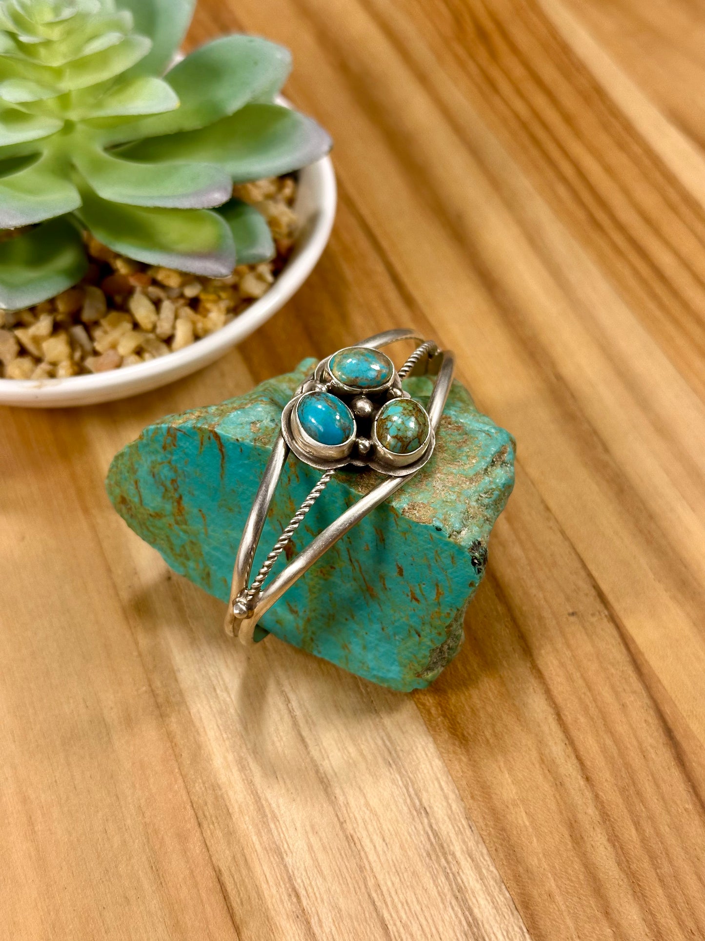 Kingman Turquoise 3 Stone Sterling Silver Cuff