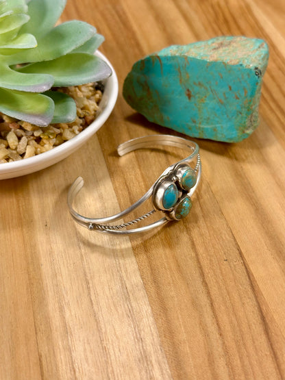 Kingman Turquoise 3 Stone Sterling Silver Cuff