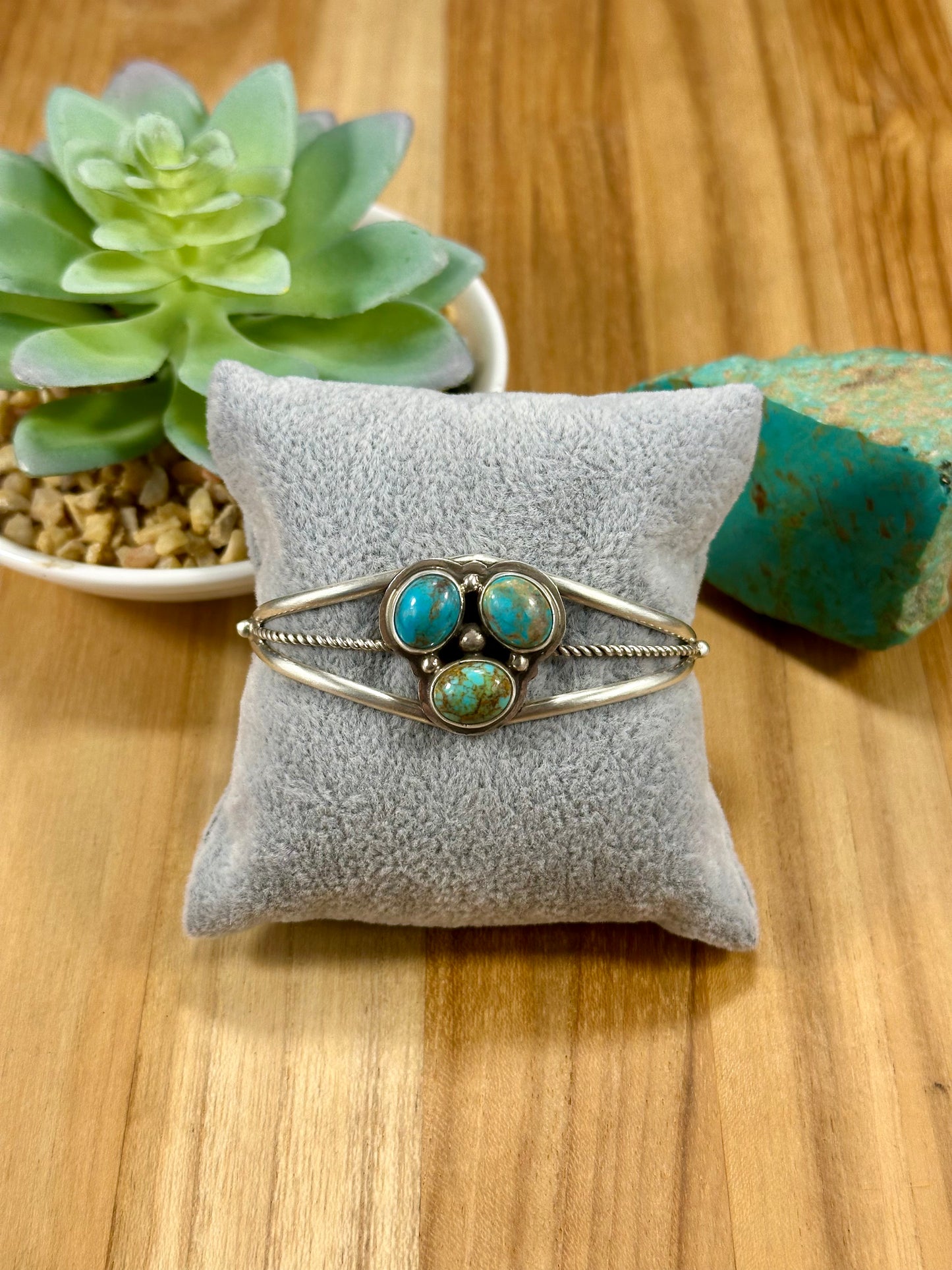 Kingman Turquoise 3 Stone Sterling Silver Cuff