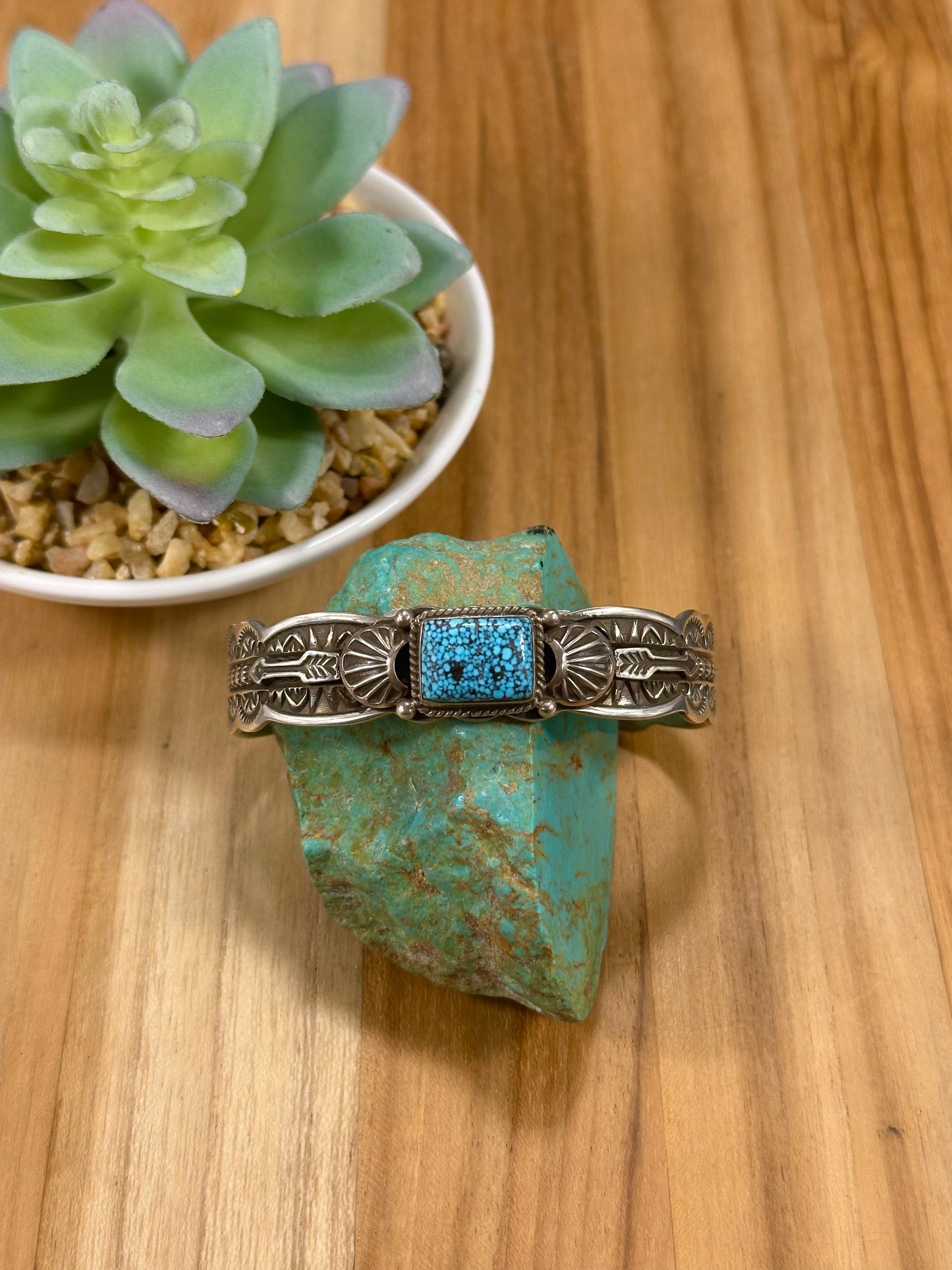 Spider Web Turquoise Single Stone Cuff Bracelet