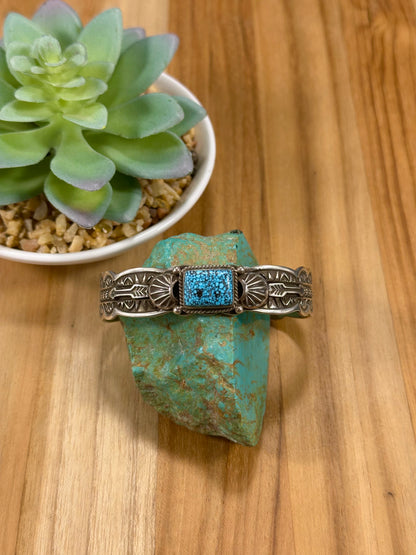 Spider Web Turquoise Single Stone Cuff Bracelet