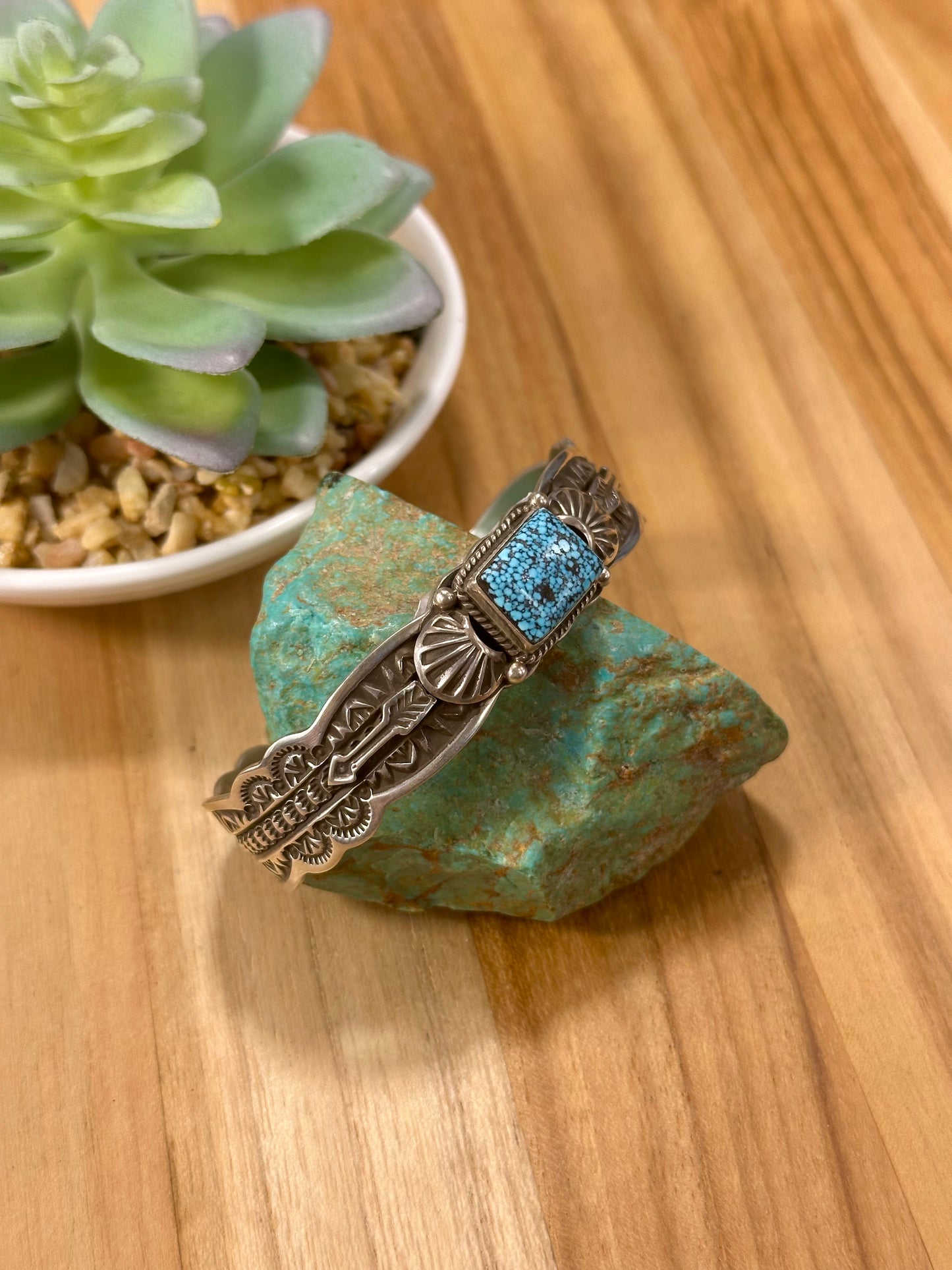 Spider Web Turquoise Single Stone Cuff Bracelet