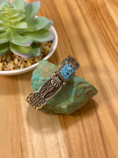 Spider Web Turquoise Single Stone Cuff Bracelet