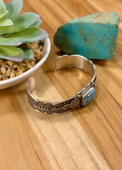 Spider Web Turquoise Single Stone Cuff Bracelet