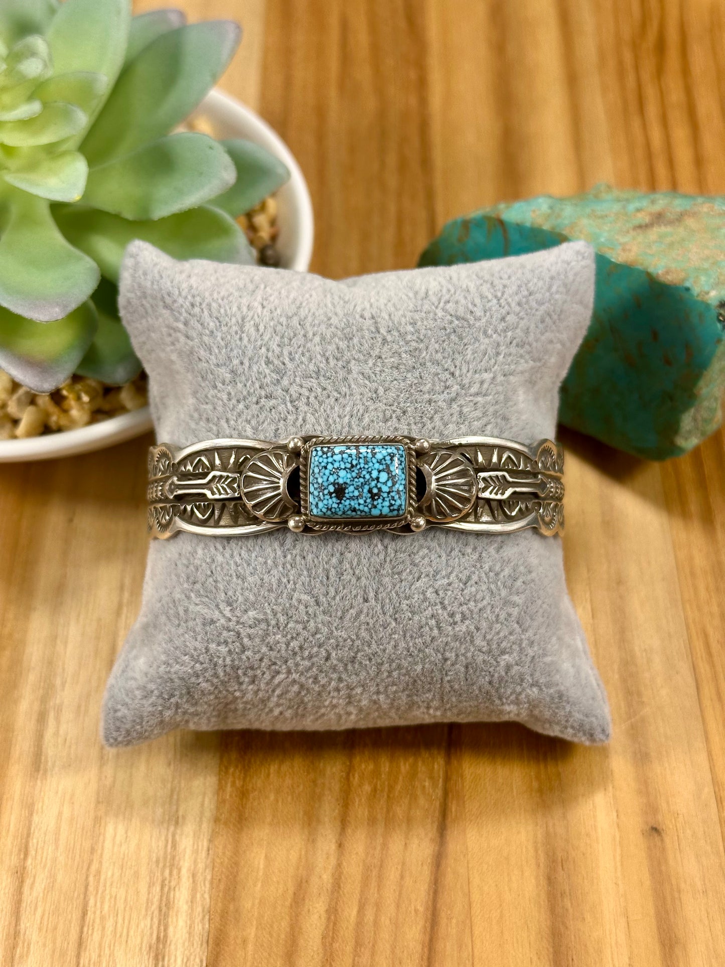Spider Web Turquoise Single Stone Cuff Bracelet