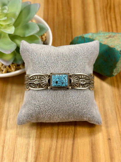 Spider Web Turquoise Single Stone Cuff Bracelet