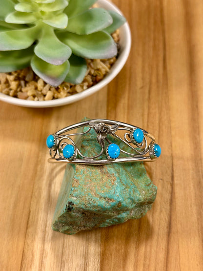 Kingman Turquoise 5 Stone Leaf Bracelet