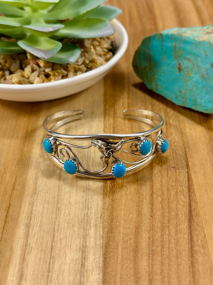Kingman Turquoise 5 Stone Leaf Bracelet