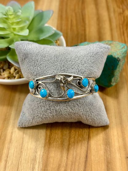 Kingman Turquoise 5 Stone Leaf Bracelet