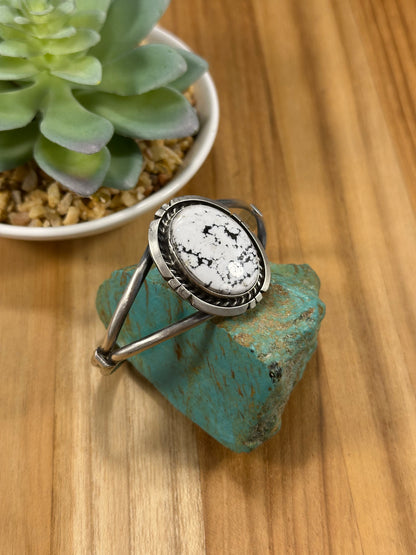 White Buffalo Oval Sterling Silver Cuff Bracelet