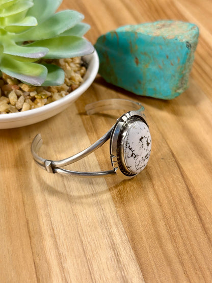 White Buffalo Oval Sterling Silver Cuff Bracelet