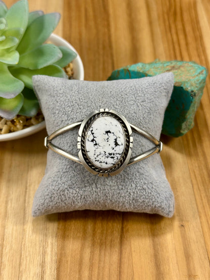 White Buffalo Oval Sterling Silver Cuff Bracelet