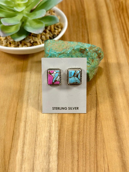 Cotton Candy Square Sterling Stud Earrings