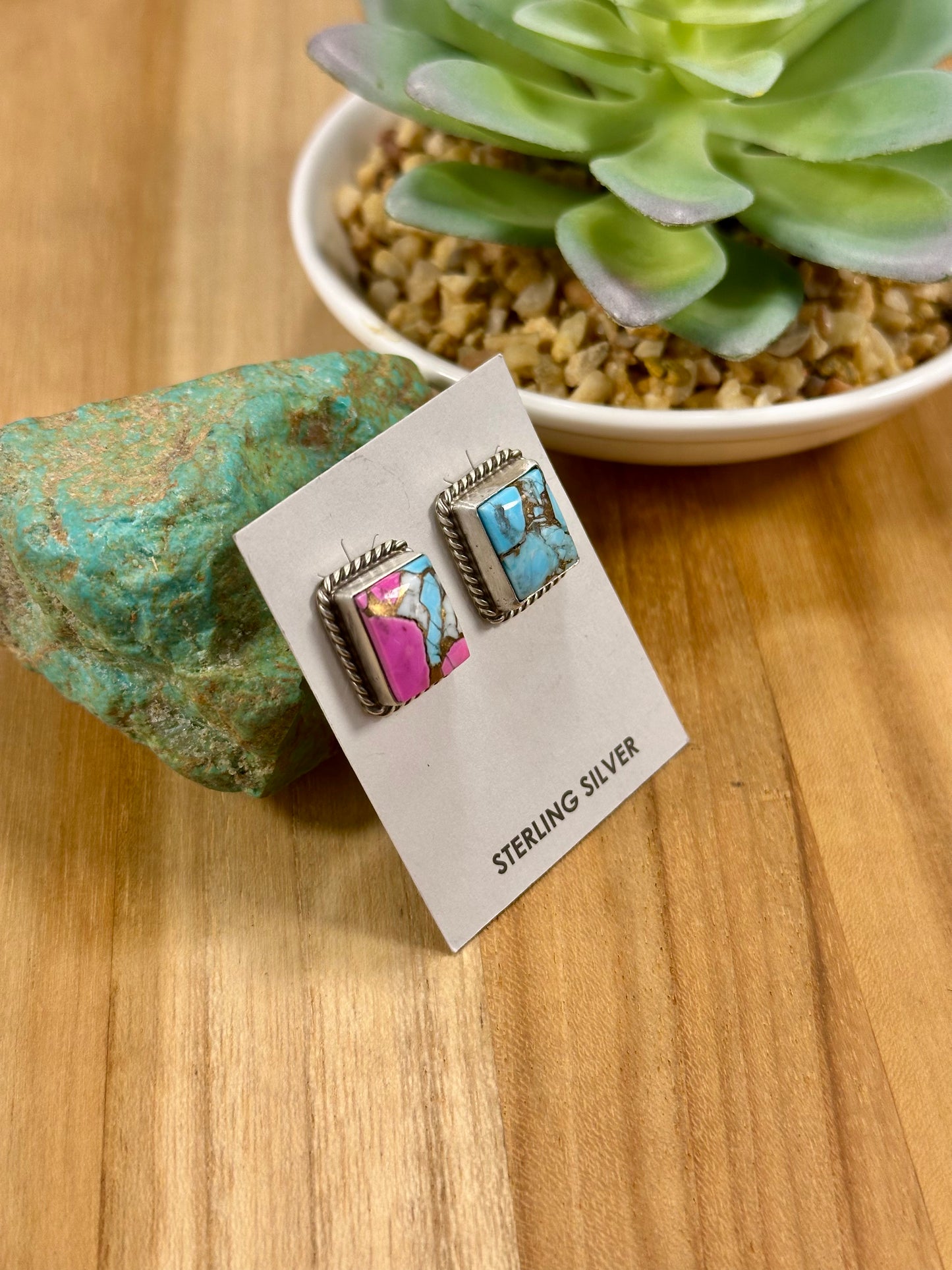 Cotton Candy Square Sterling Stud Earrings