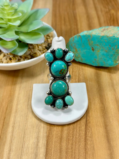 Kingman Turquoise Cluster Sterling Silver Ring