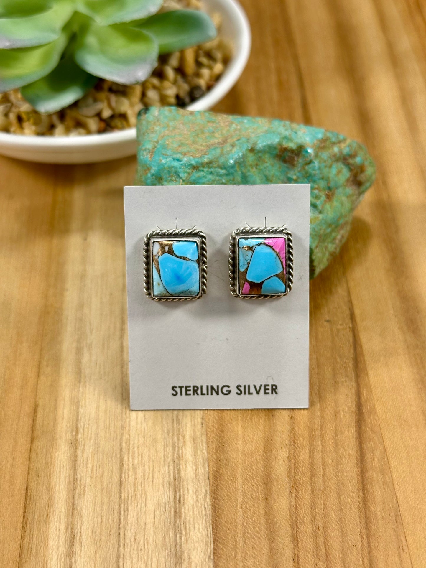 Cotton Candy Square Sterling Stud Earrings