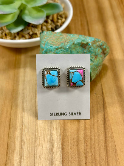 Cotton Candy Square Sterling Stud Earrings