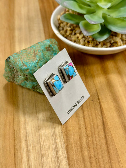 Cotton Candy Square Sterling Stud Earrings