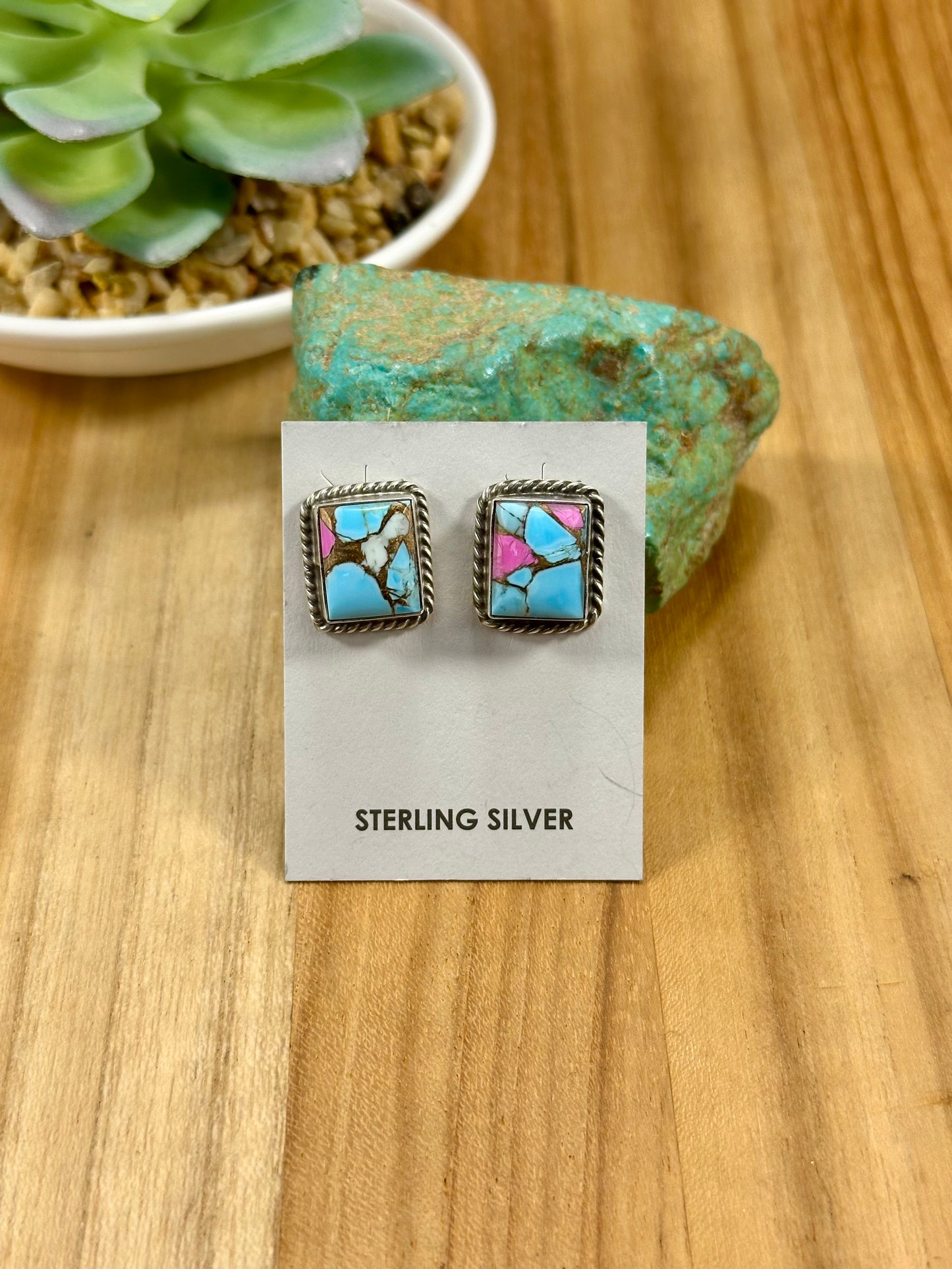 Cotton Candy Square Sterling Stud Earrings