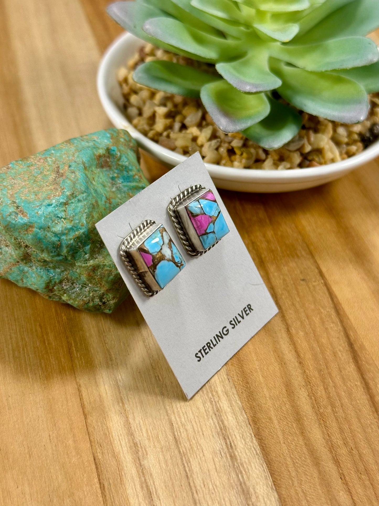 Cotton Candy Square Sterling Stud Earrings