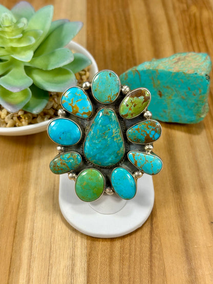 Kingman Turquoise Floral Cluster Ring