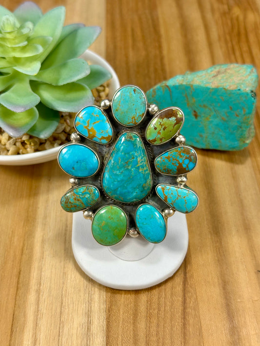 Kingman Turquoise Floral Cluster Ring