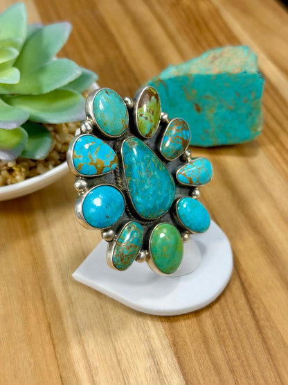 Kingman Turquoise Floral Cluster Ring