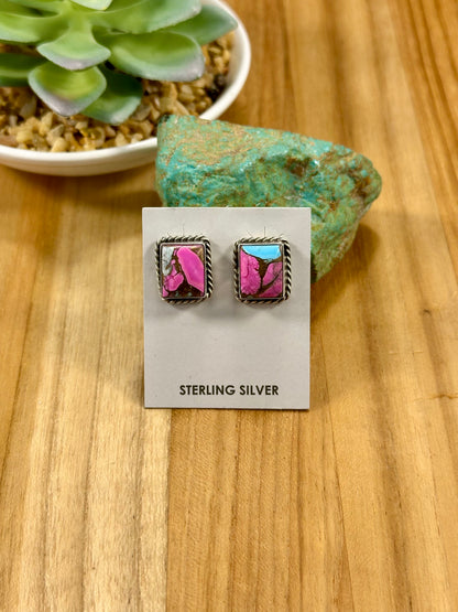 Cotton Candy Square Sterling Stud Earrings