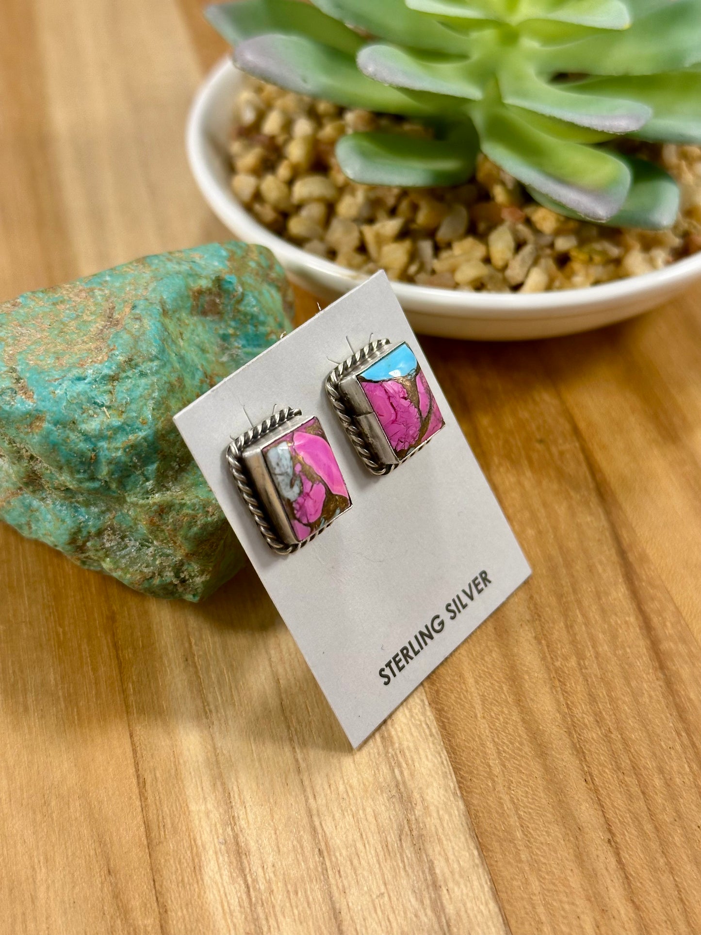 Cotton Candy Square Sterling Stud Earrings