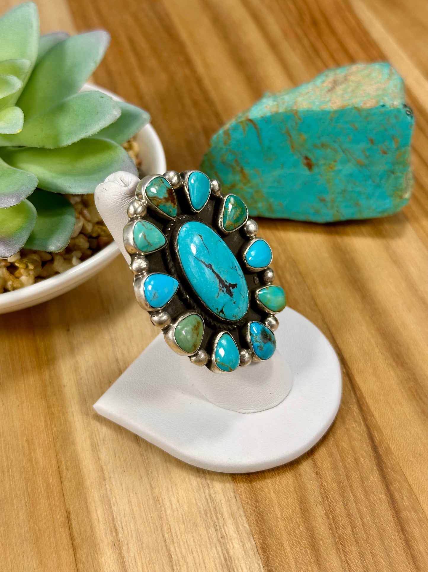 Kingman Turquoise Floral Cluster Sterling Ring