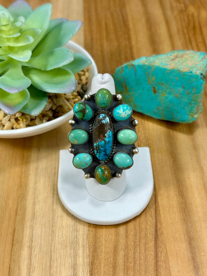 Hubei Turquoise Floral Cluster Ring