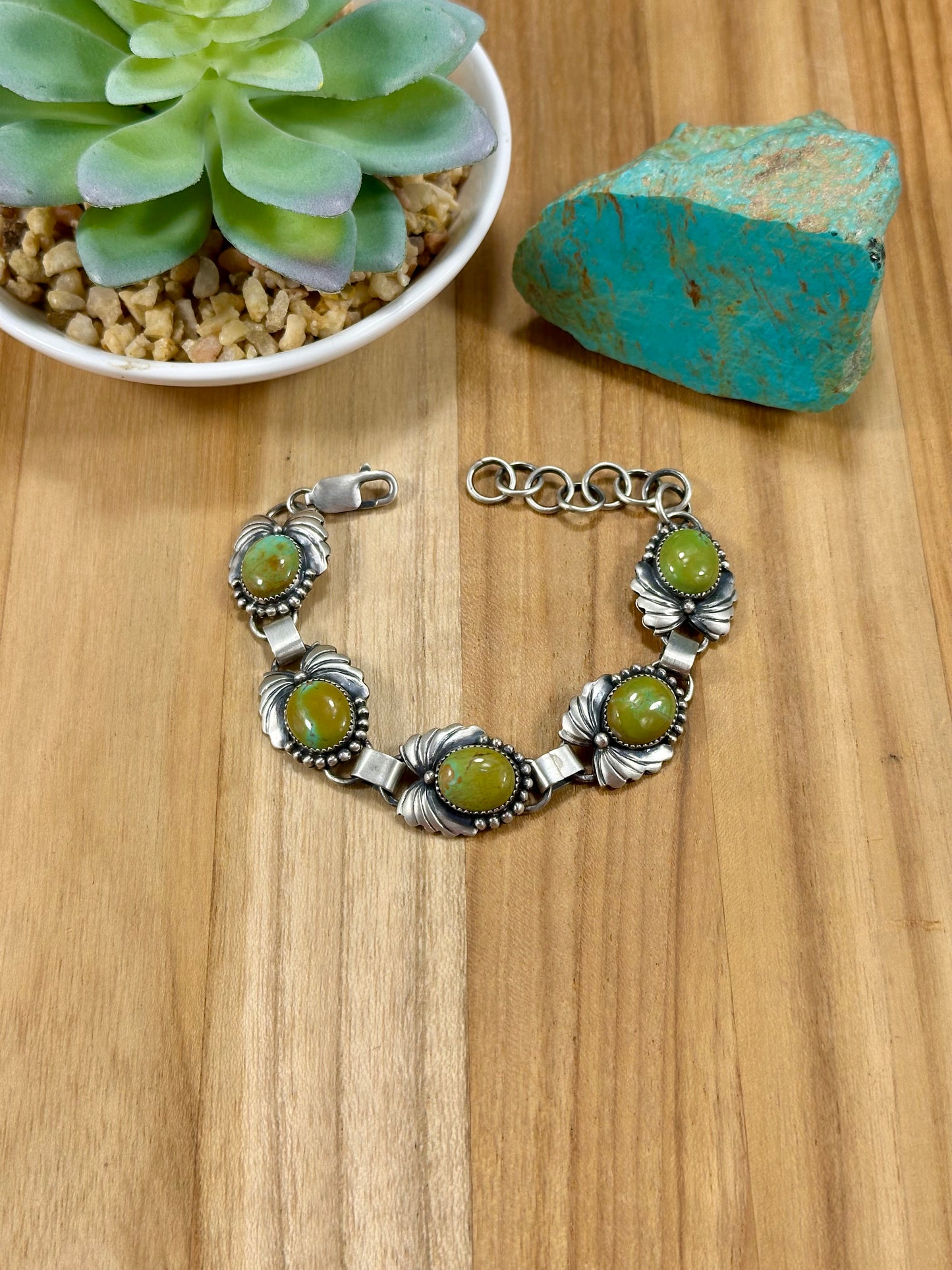 Kingman Turquoise 5 Stone Leaf Bracelet