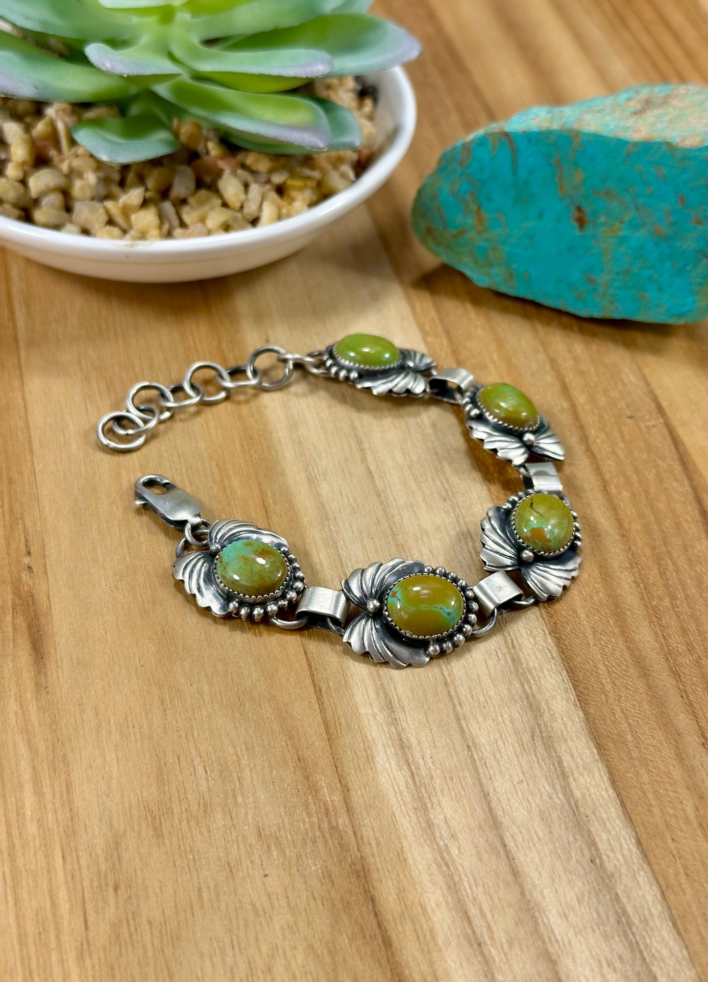 Kingman Turquoise 5 Stone Leaf Bracelet