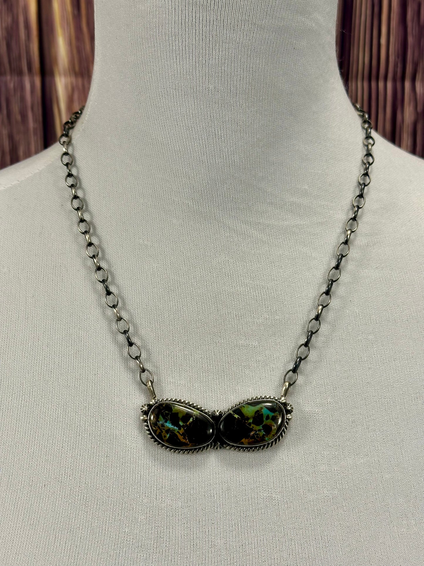 Black Jack 2 Stone Sterling Silver Necklace