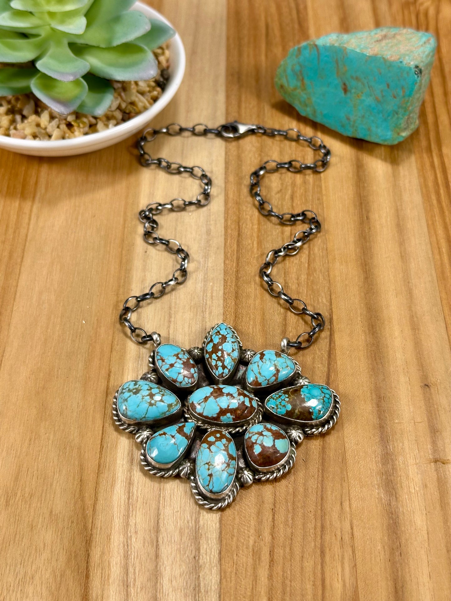 #8 Turquoise Floral Cluster Sterling Necklace