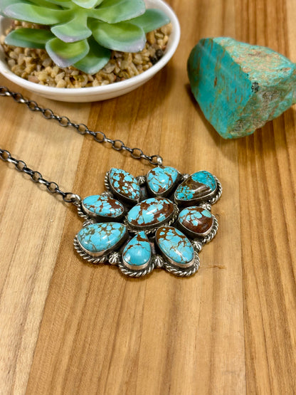 #8 Turquoise Floral Cluster Sterling Necklace
