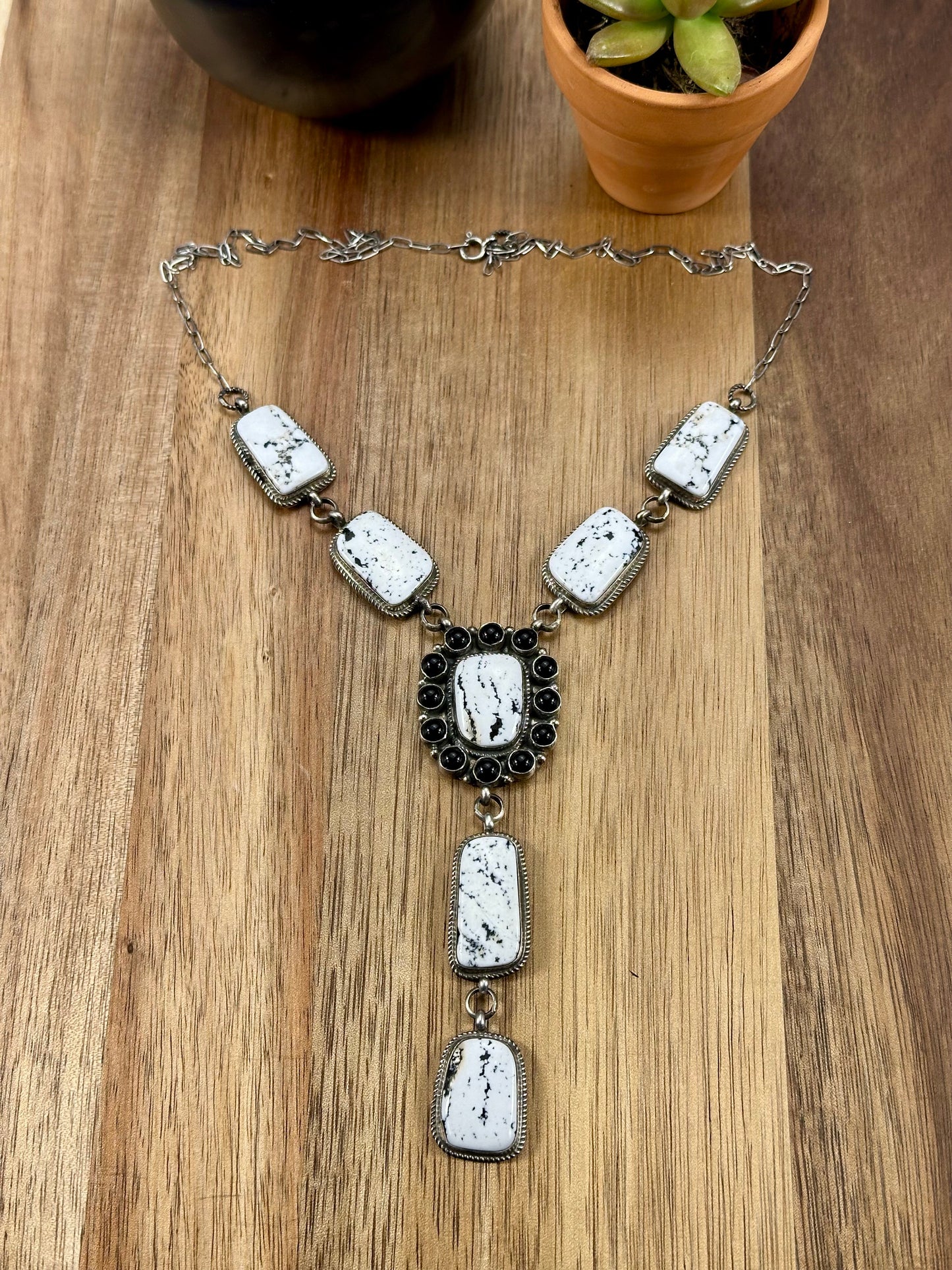 White Buffalo Cluster Sterling Silver Lariat