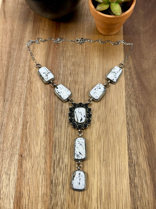 White Buffalo Cluster Sterling Silver Lariat