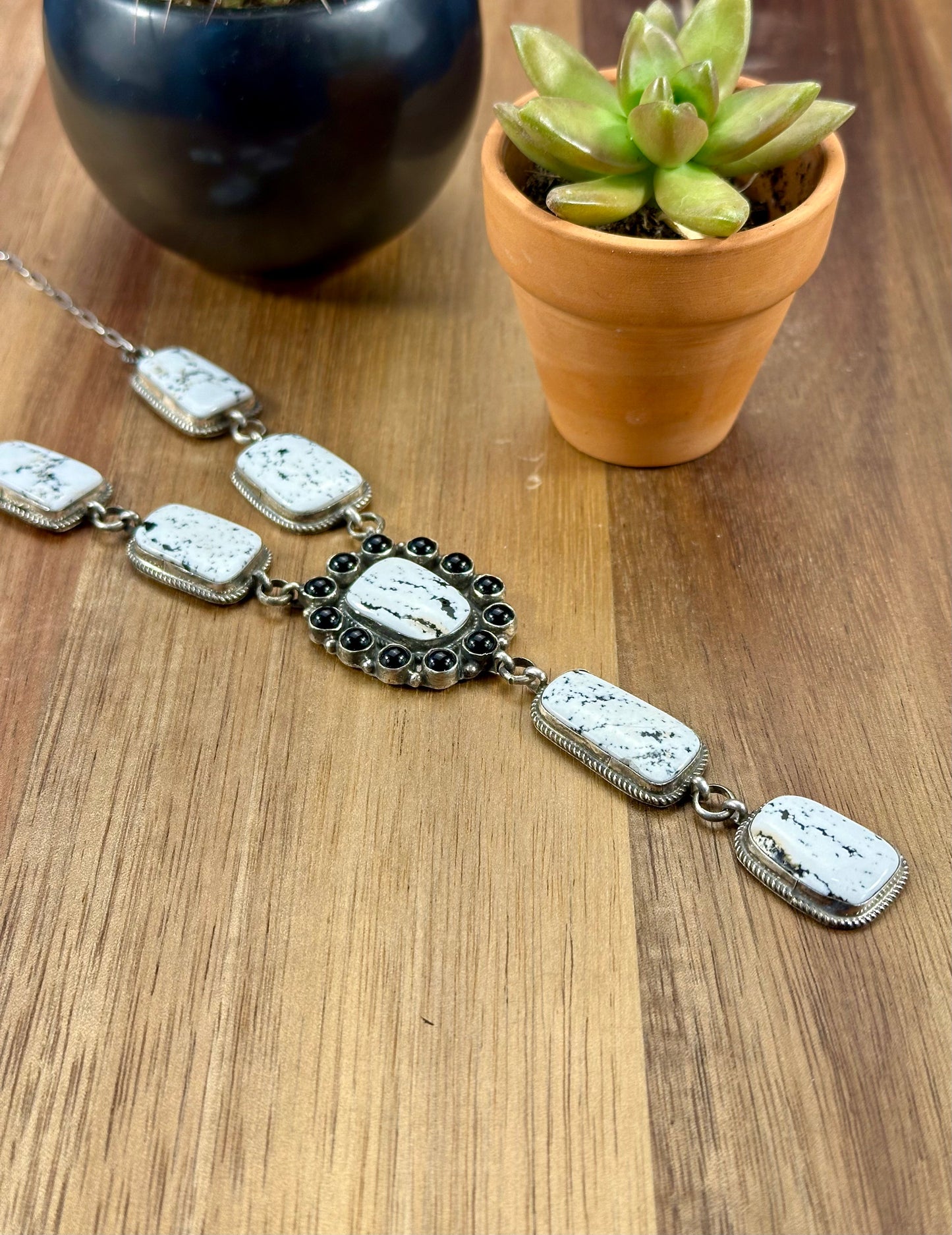 White Buffalo Cluster Sterling Silver Lariat