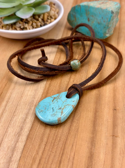 Leather Kingman Adjustable Slab Necklace