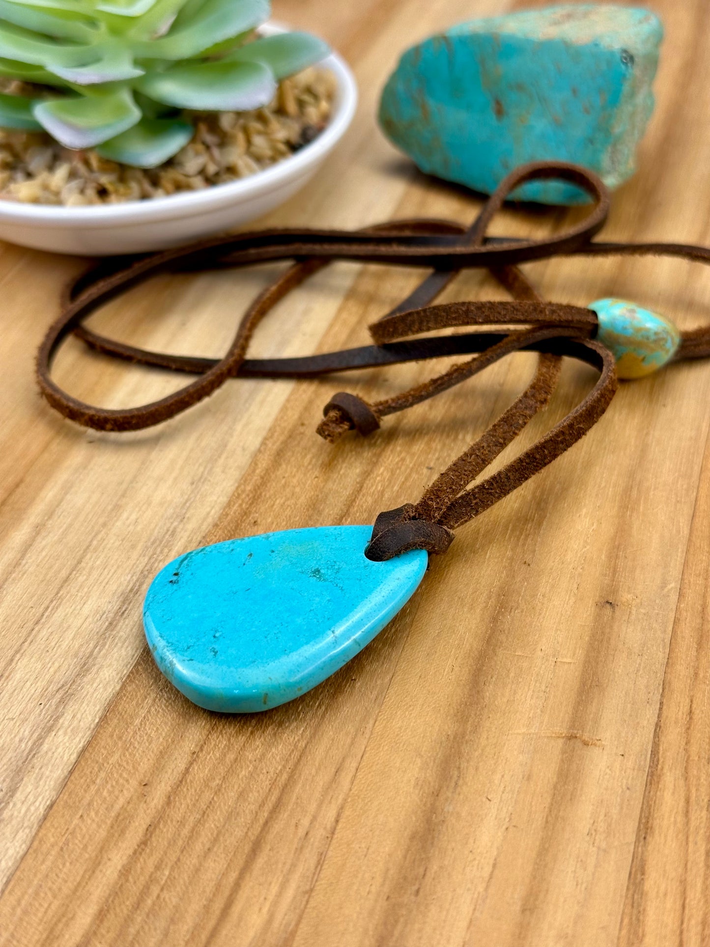 Leather Kingman Adjustable Slab Necklace