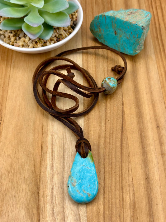 Leather Kingman Adjustable Slab Necklace
