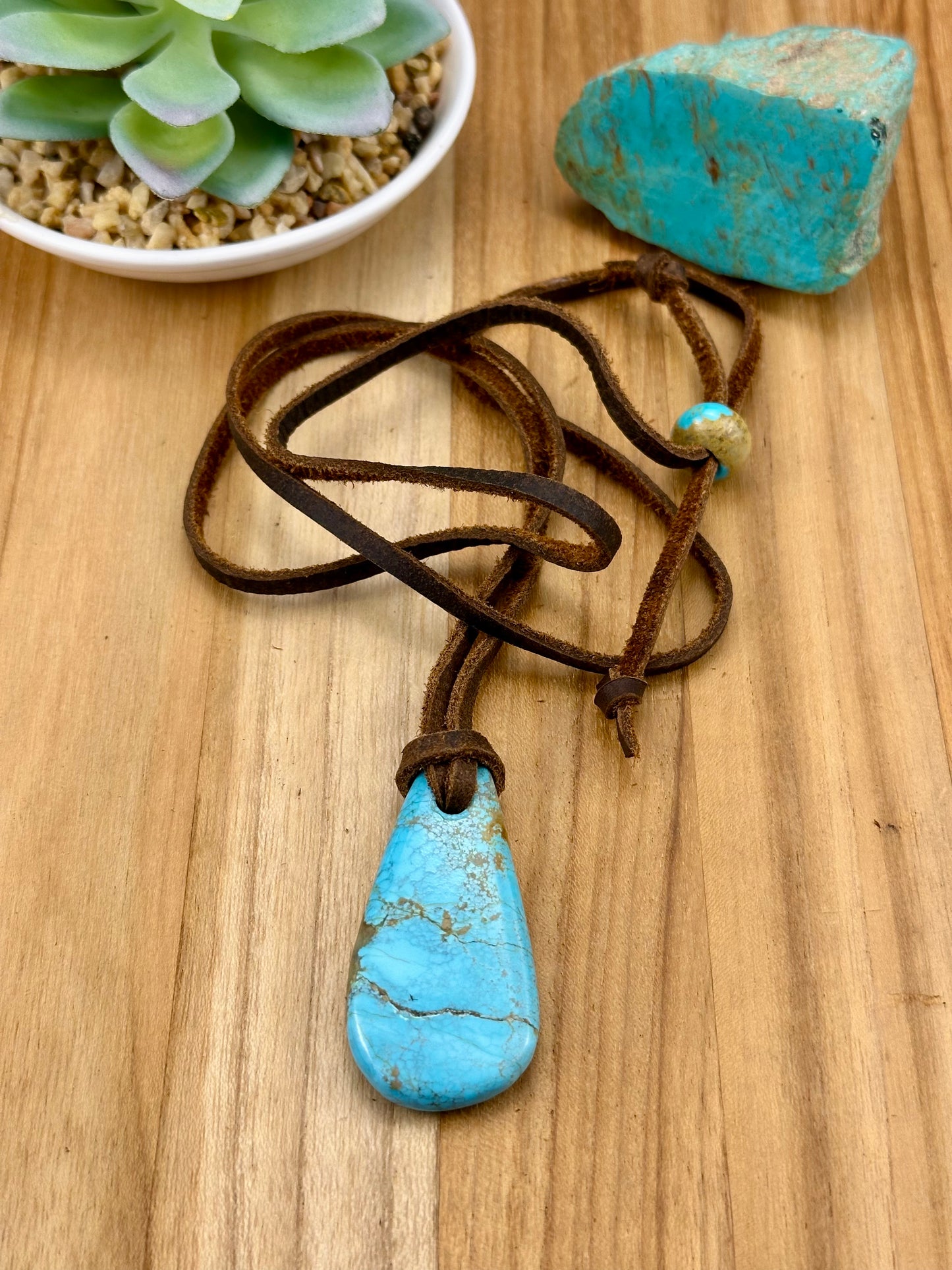Leather Kingman Adjustable Slab Necklace
