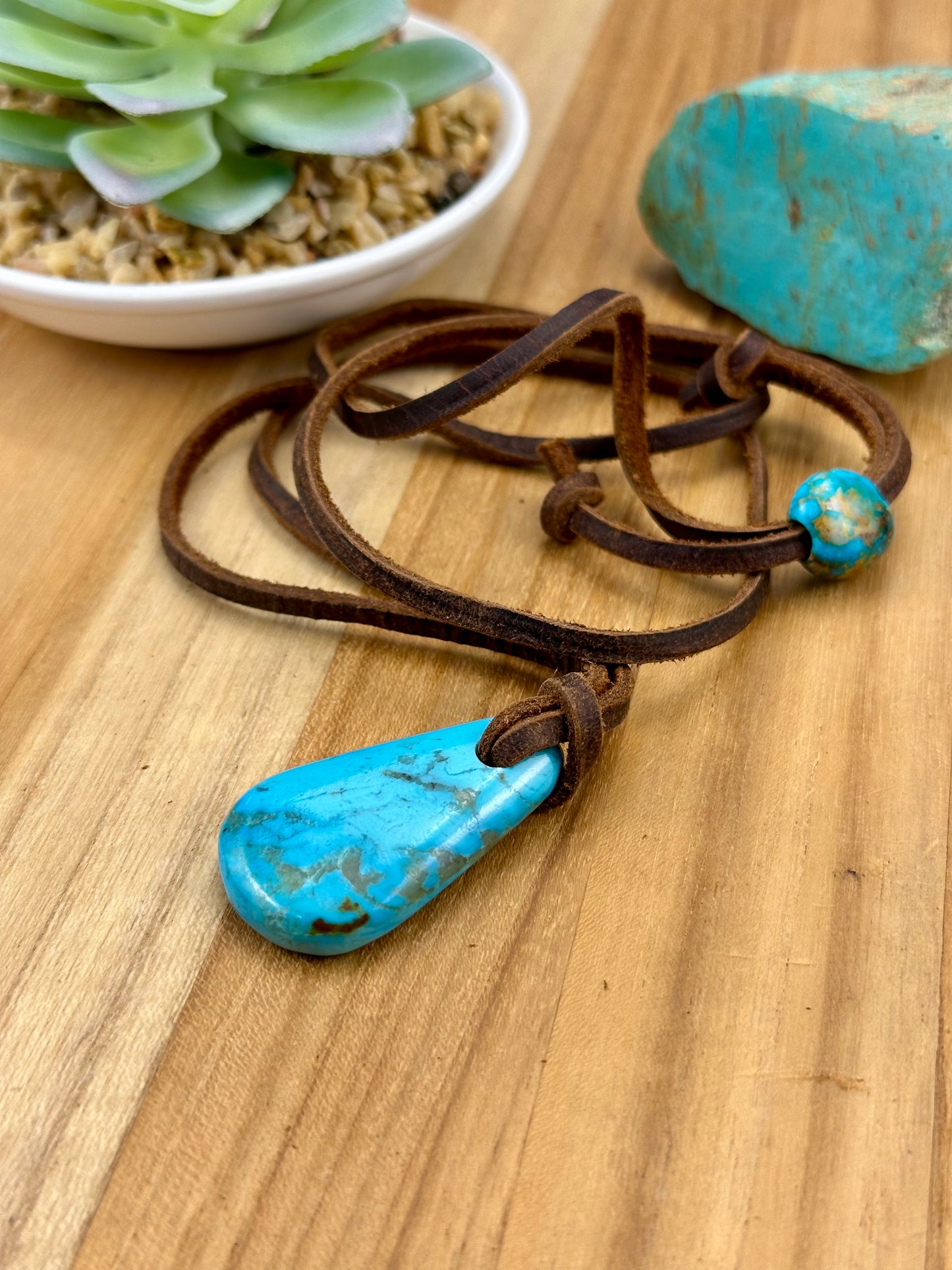 Leather Kingman Adjustable Slab Necklace