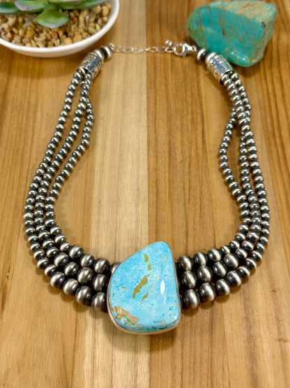 Royston Turquoise 3 Strand Sterling Pearl Necklace