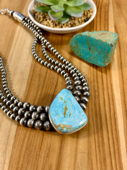 Royston Turquoise 3 Strand Sterling Pearl Necklace