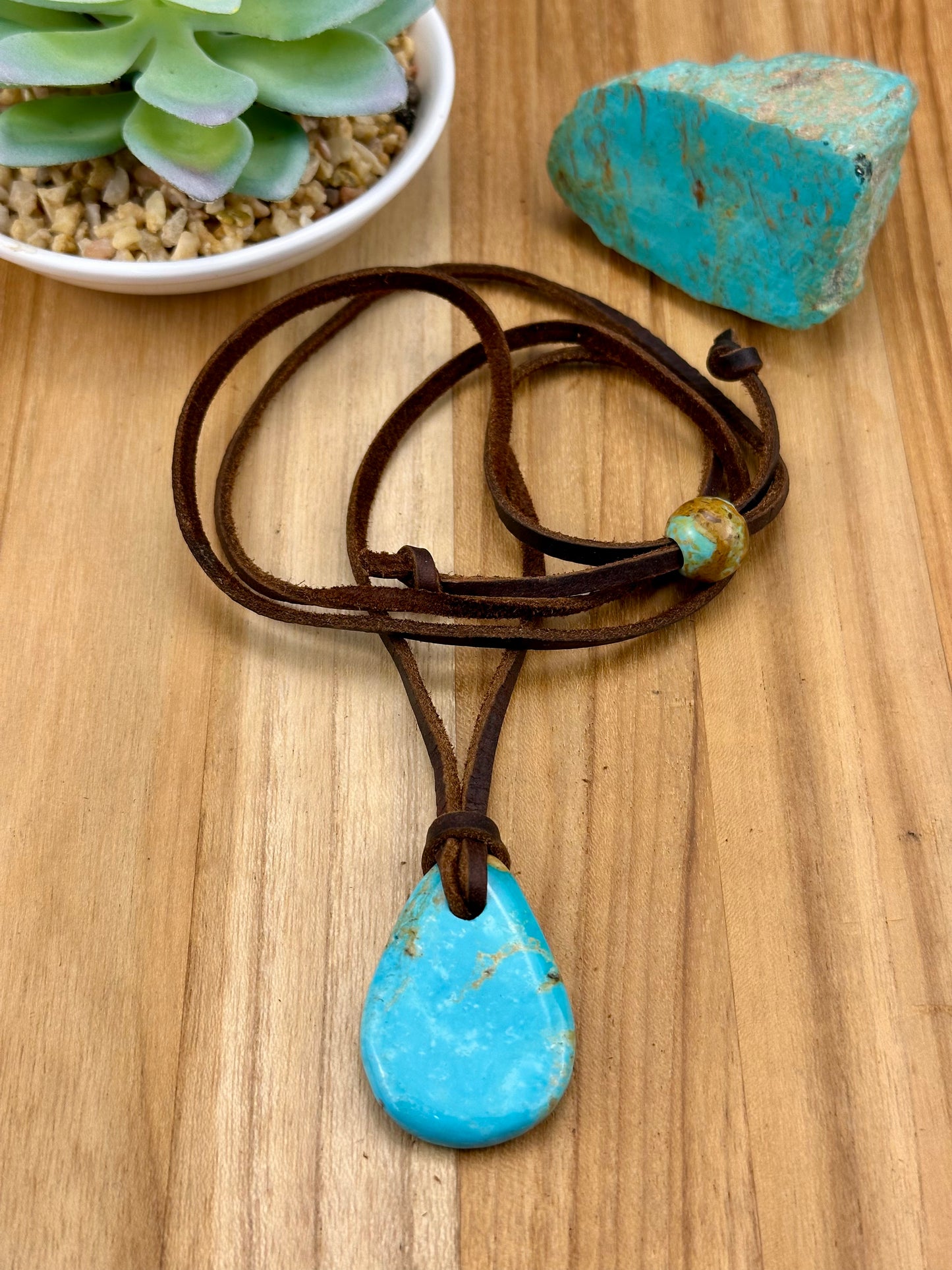 Leather Kingman Adjustable Slab Necklace