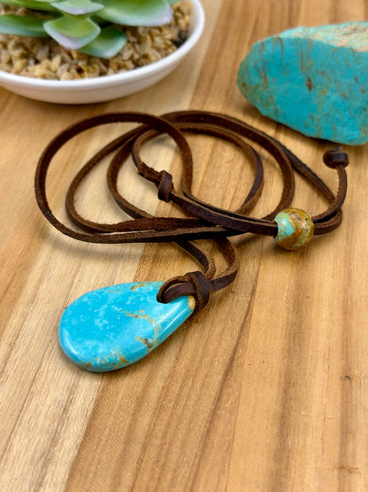 Leather Kingman Adjustable Slab Necklace