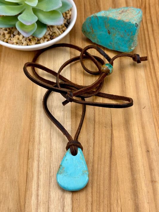 Leather Kingman Adjustable Slab Necklace