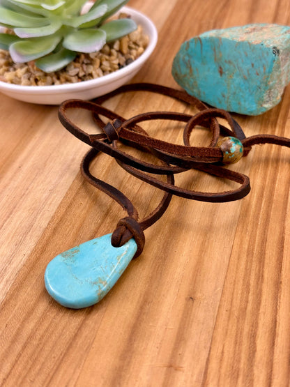 Leather Kingman Adjustable Slab Necklace